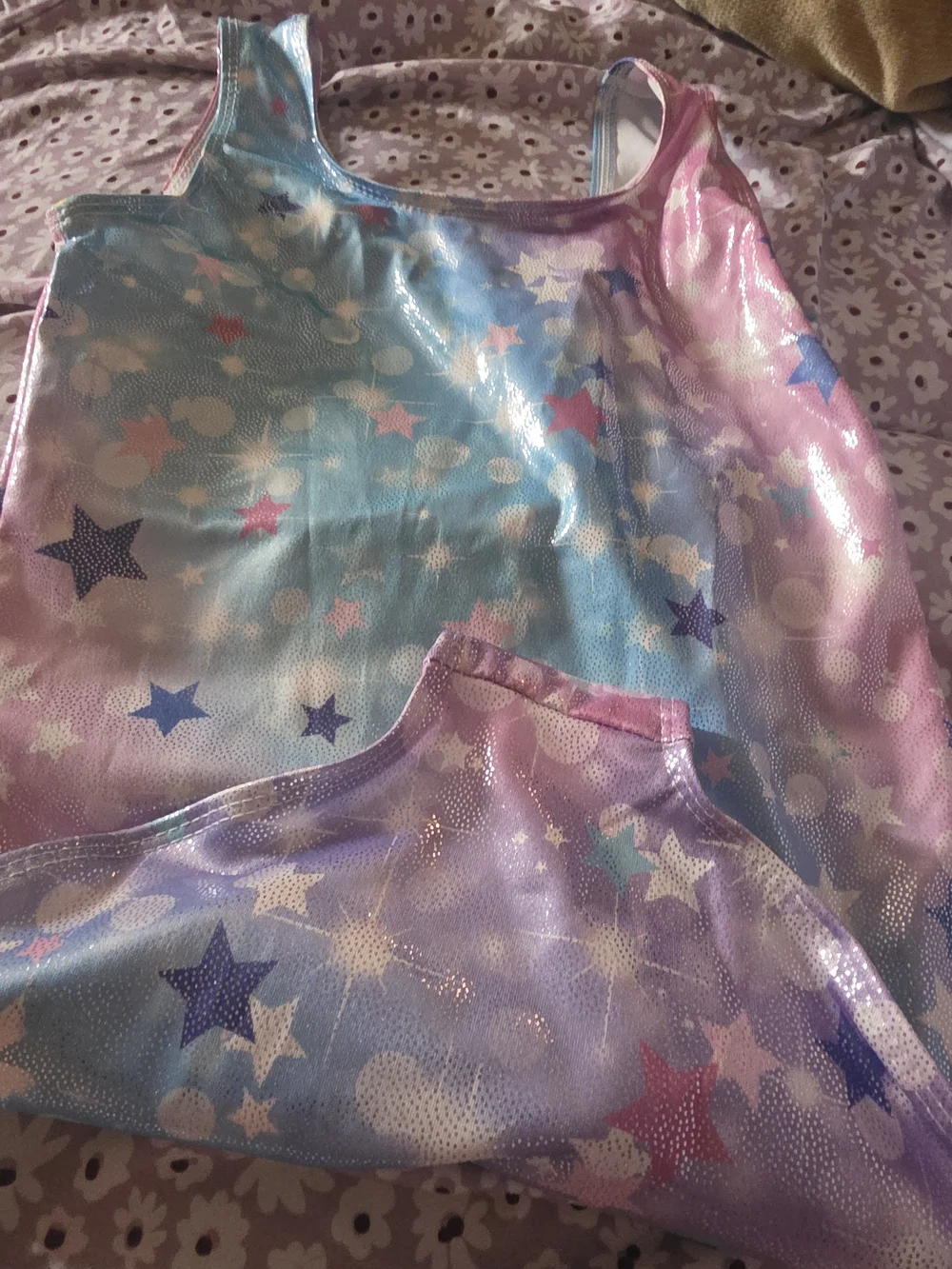 Girls' Star Print Shimmery Pink & Blue Swimsuit